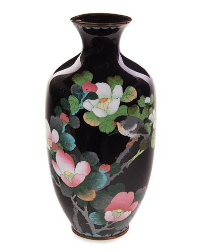 Black Floral & Bird Cloisonné Vase