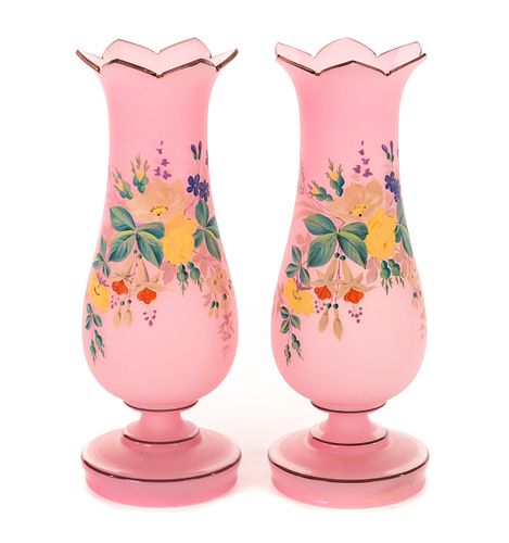 Victorian Pink Bristol Glass Vases