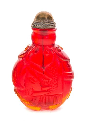Chinese Carved Red Peking Glass Snuff Bottle
