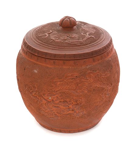 Japanese Tokoname Red ware Covered Pot