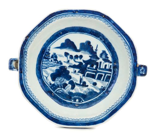 Chinese Canton Blue White Warming Plate