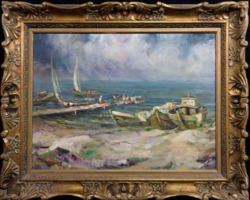 Harbor Seascape Oil Painting Signed Ziena