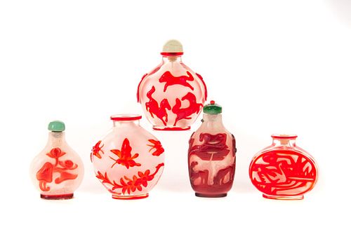 5 Red Peking Glass Snuff Bottle