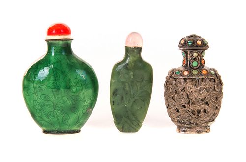 Silver Mounted Jade, Cloisonné, Peking Snuff Bottles