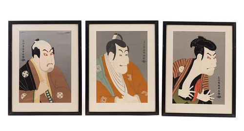 3 Toshusai Sharaku Japanese Kabuki Woodblock Prints