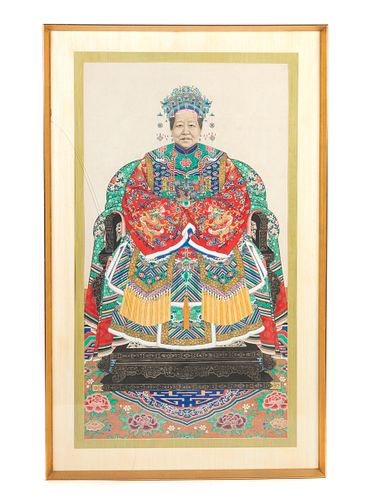 Chinese ancestor portrait scroll painting on silk