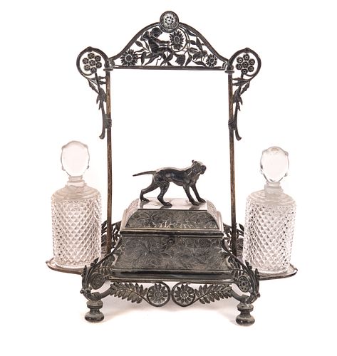 Victorian Silver Plated Castor Set w/ Dog