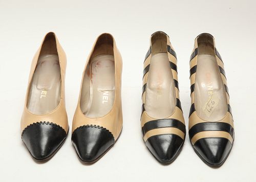 Chanel Vintage Leather Pumps, Two Pairs
