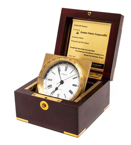 Hampton Desk Clock, Wood Case & Brass Mounts