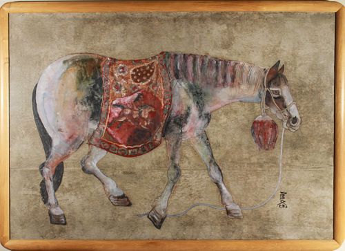 "Tang Horse" Chinese Gouache on Paper, 20th C.