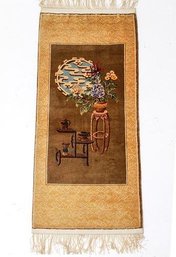 Chinese Silk Floral Potted Plant Rug
