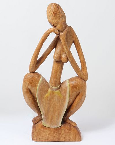Illegibly Signed Carved Wooden Figural Sculpture