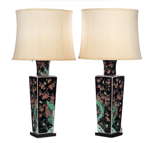 Two Chinese Famille Rose Lamps