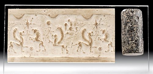 Neo-Hittite Stone Cylinder Seal Bead w/ Creatures