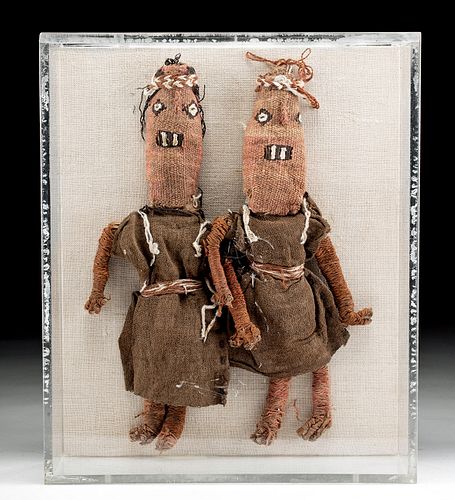 Matched Chancay Polychrome Textile & Reed Dolls