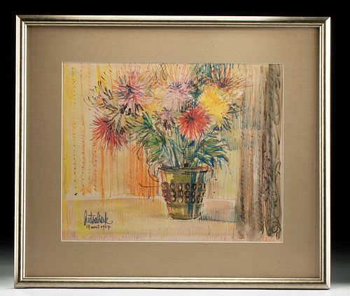 Framed Hutsaliuk Watercolor - Floral Still Life , 1967