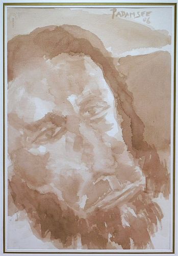 Akbar Padamsee Contemporary Portrait WC Painting
