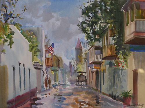 EMMETT FRITZ, Watercolor, Street Scene