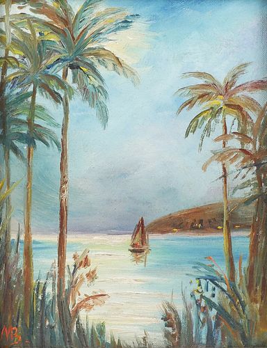 Vintage Painting, Florida Sunset & Sailboat