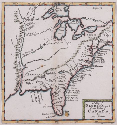 Morden: Antique Map of Florida & Great Lakes, 1693