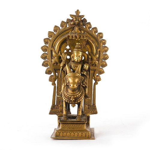 SOLID BRASS LORD SHIVA RIDING ON BULL WITH NAGA SHRINE