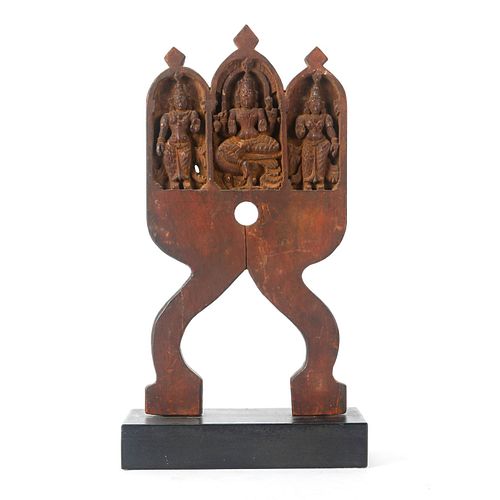 19TH C. INDIAN WOODEN SCULPTURE ON BASE