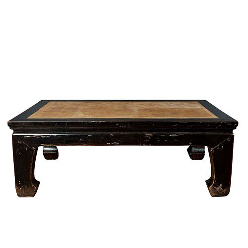 19TH C. CHINESE WOOD AND RATTAN COFFEE TABLE