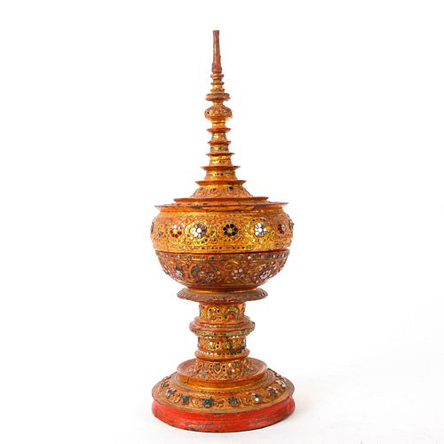 OFFERING URN WITH APPLIED COLOR GLASS DECORATION