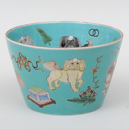 Chinese Porcelain Turquoise Ground Bowl with Chin Dogs