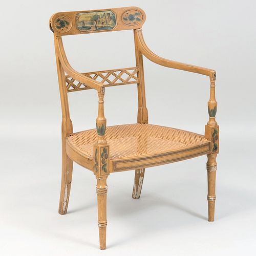 Regency Painted and Caned Arm Chair 