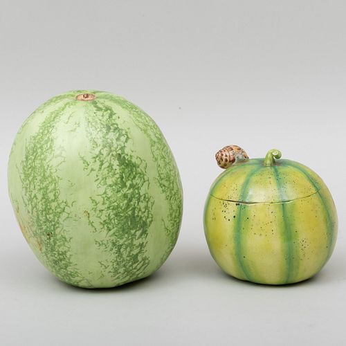 Mary Kirk Kelly Porcelain Model of a Melon and a Melon Form Box and Cover