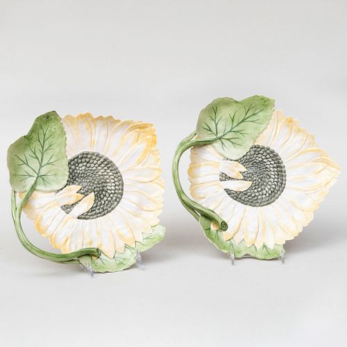 Pair of Vladimir Porcelain Sunflower Dishes