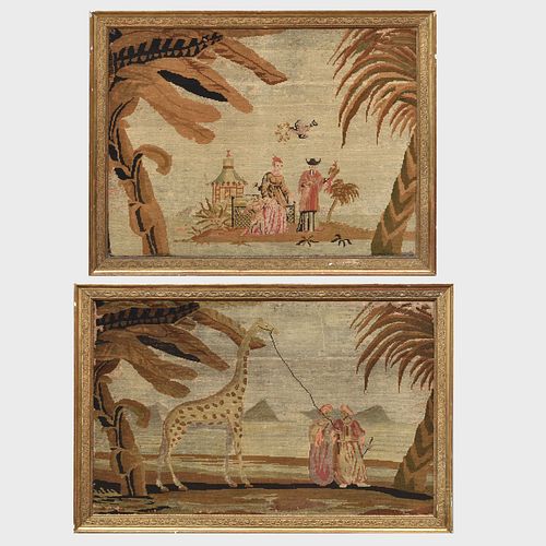 Pair of Unusual Exotic Needlepoint Pictures