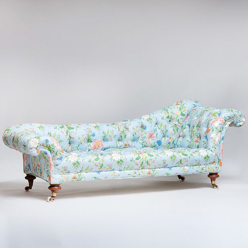 Victorian Mahogany Tufted Chintz Upholstered Sofa