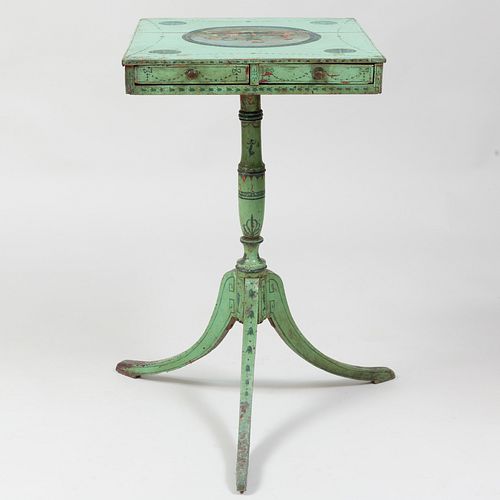 Late George III Green and Polychrome Painted Work Table
