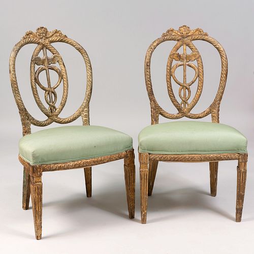 Pair of Continental Giltwood Rope-Twist Side Chairs