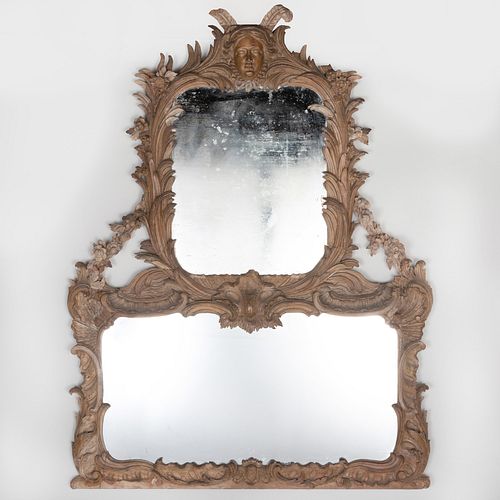 George II Style Carved Wood Overmantel Mirror, Mid 19th Century