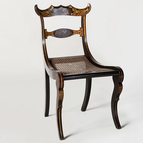 Regency Painted Parcel-Gilt and Caned Side Chair