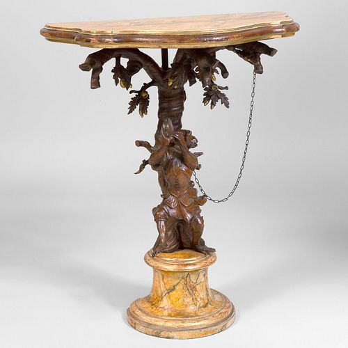 Unusual Italian Rococo Style Painted Faux Marble and Carved Monkey Table 