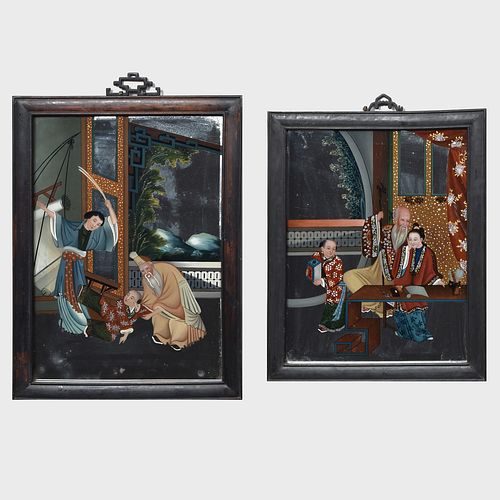 Pair of Chinese Export Reverse Paintings on Glass