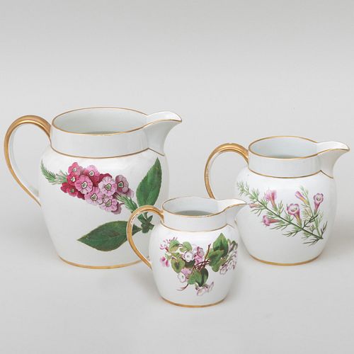 Group of Three Wedgwood Porcelain Jugs Decorated with Flowers