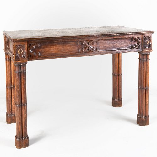 Neo-Gothic Carved Oak and Painted Center Table