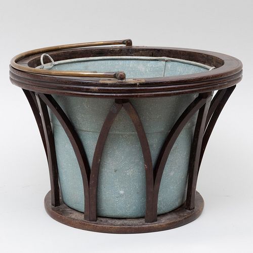 Brass-Mounted Mahogany Gothic Form Planter and a Faux Bois Bucket
