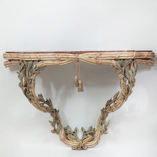Fine Italian Painted Console Table with Faux Porphyry Top, Piedmontese