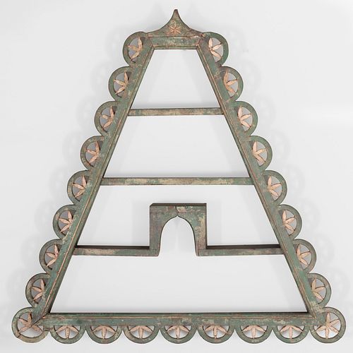 Green Painted Provincial Four Tier Hanging Shelf