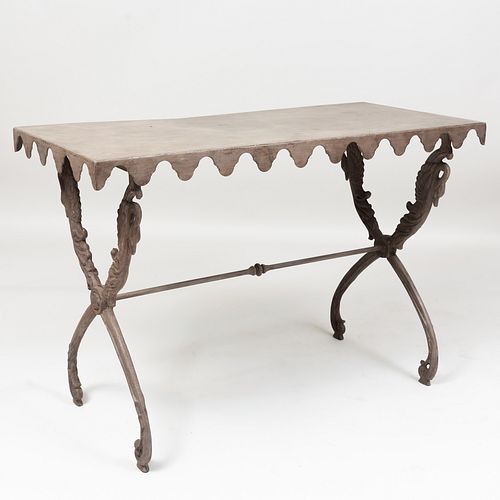 French Cast Iron and Grey Painted Metal Garden Table