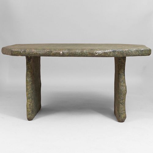 Unusual Green Painted Faux Stone Composition Table, Modern