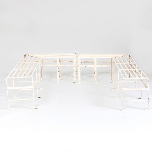 Pair of Late Victorian Cast Iron White Painted Benches