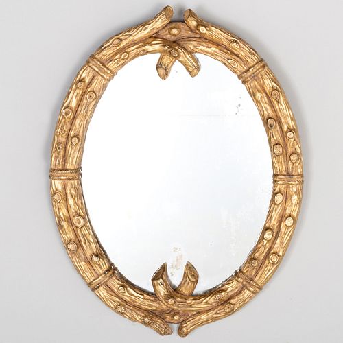 Victorian Rustic Giltwood Oval Twig Mirror