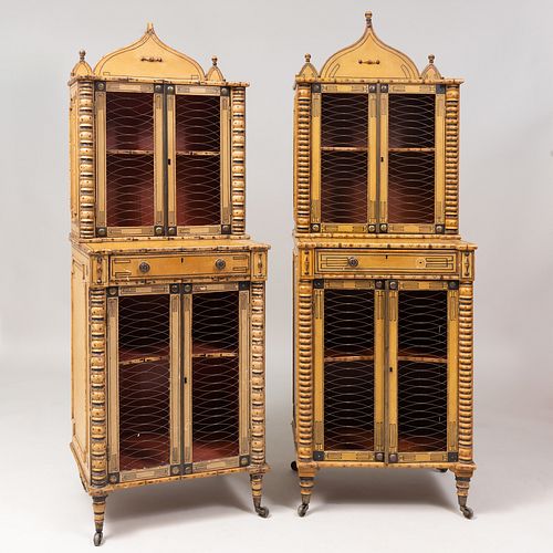 Pair of Late Regency Yellow and Black Painted Side Cabinets
